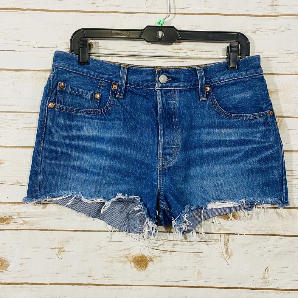 Levi's 501 Women's Cut-off Rip Distressed Jean Shorts Blue 100% Cotton Size 29W